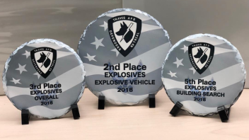 K9 Charlie's awards, placing 3rd for overall explosives search, 2nd place for vehicle explosives search and 5th place for building explosives search.