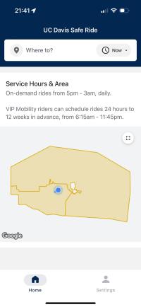 Screenshot of the Request Ride screen of the Safe Ride app.