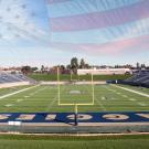 Panoramic view of stadium field.