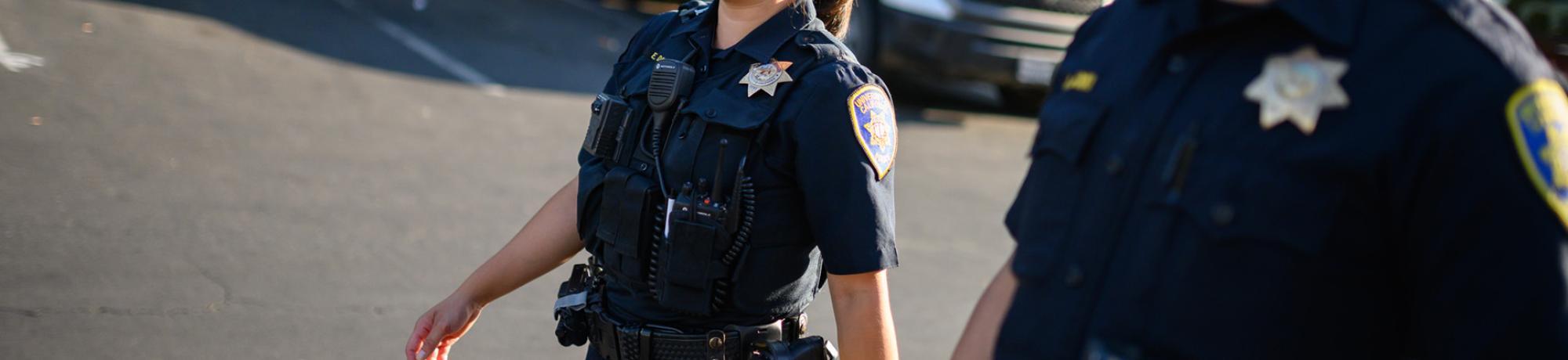 Detail of officers' uniform walking